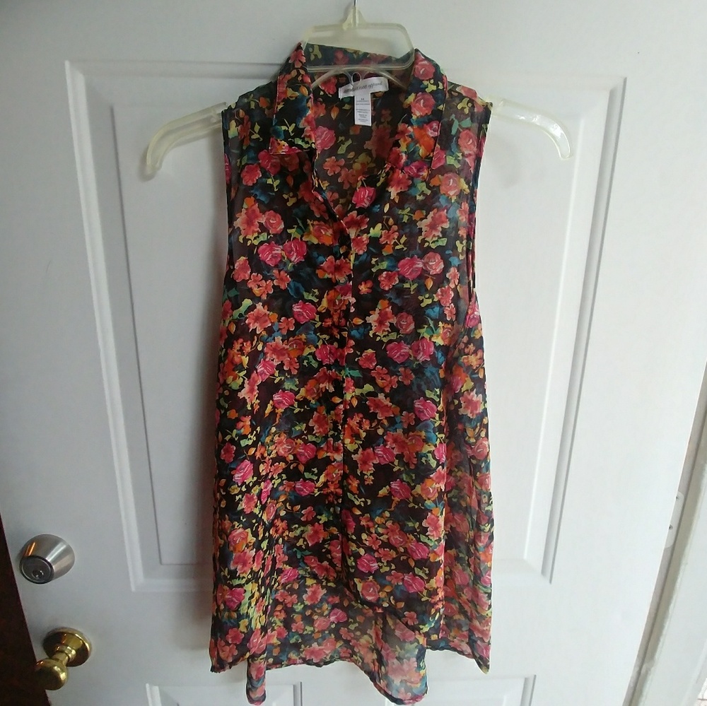 3/$30 Sale+free shipping Ambiance Floral Sleeveless Sheer button-down Top